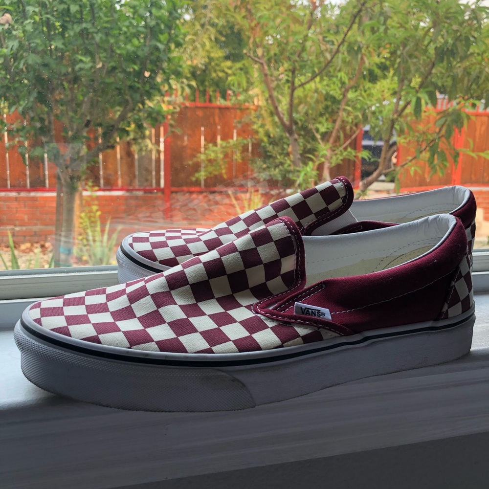 Burgundy Checkered Vans